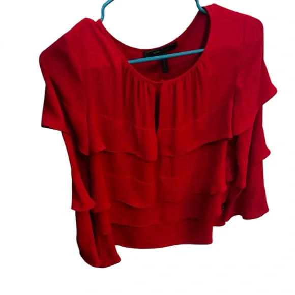 BCBG MAXMARA Size S Elegant Red Ruffle Blouse - Picture 3 of 3